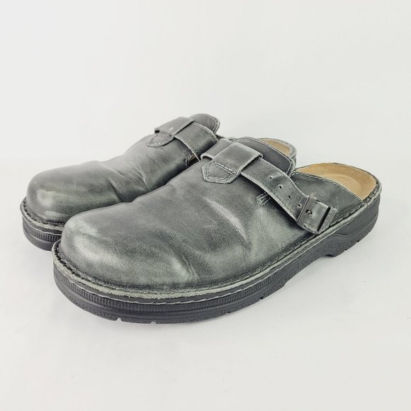 NAOT Fiord Mens 12 Clog Slip On Mule Sandal Adjustable Buckle Gray Leather Shoes - Picture 1 of 13